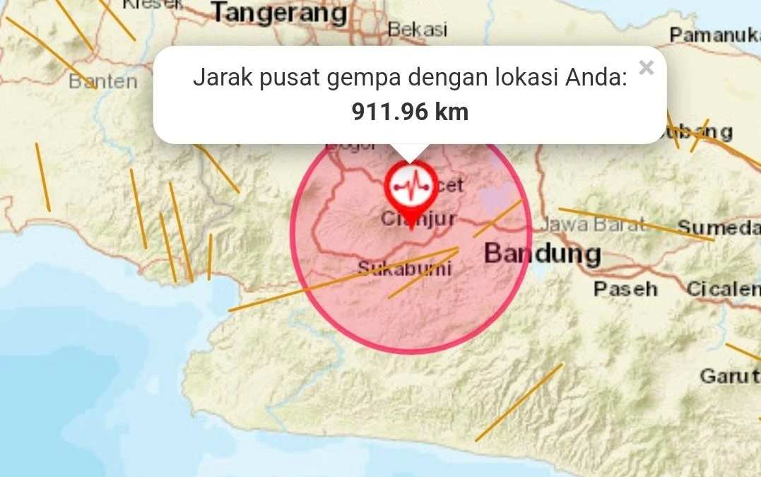 peta getaran Gempa Bumi Hari ini