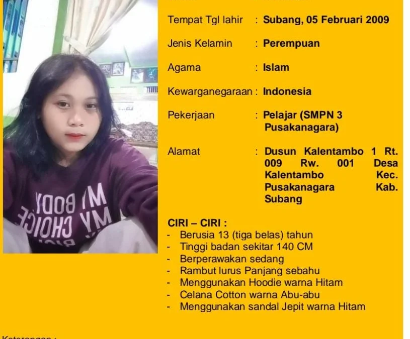 Informasi Remaja Wanita di Subang Hilang