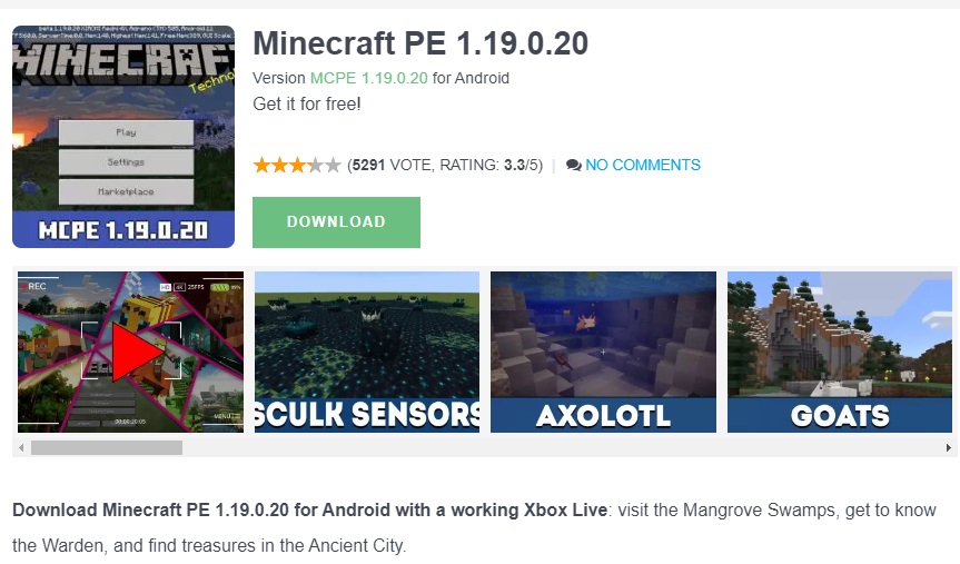 Download Minecraft PE 1.19.0.20 for Android