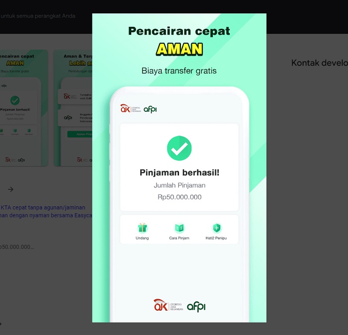Aplikasi Pinjaman Online yang Resmi, Diawasi OJK Bunga Rendah, Update 2023 (via easycash new)