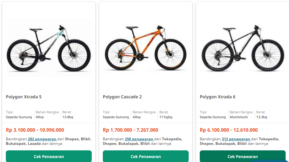 Daftar Harga Sepeda Polygon dan Gambarnya, via iPrice