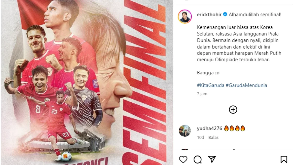 Erick Thohir Mengungkap Rahasia Kemenangan Timnas U23 Indonesia atas Korea Selatan(IG_erickthohir)