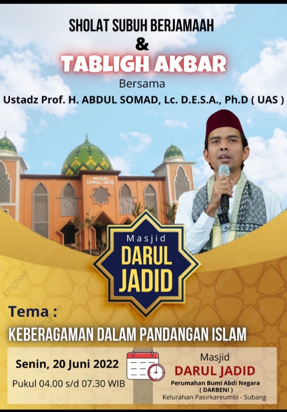 UAS Dijadwalkan Shalat Subuh Berjamaah dan Tabligh Akbar di Masjid Darul Jadid, PasirKareumbi Subang, Ini Jadwalnya